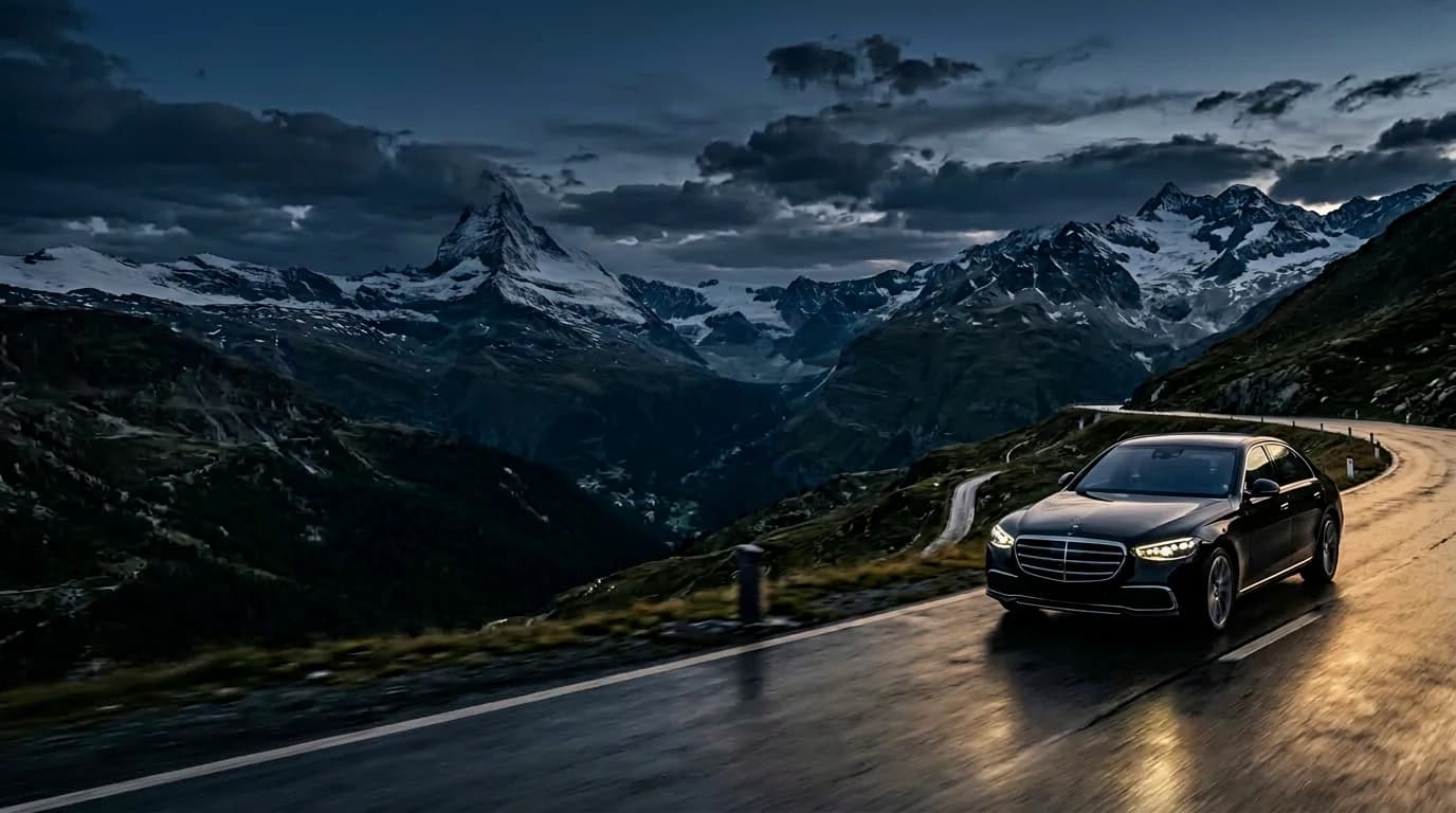 Premium limousine service in Zurich — First Limo chauffeur car on the road